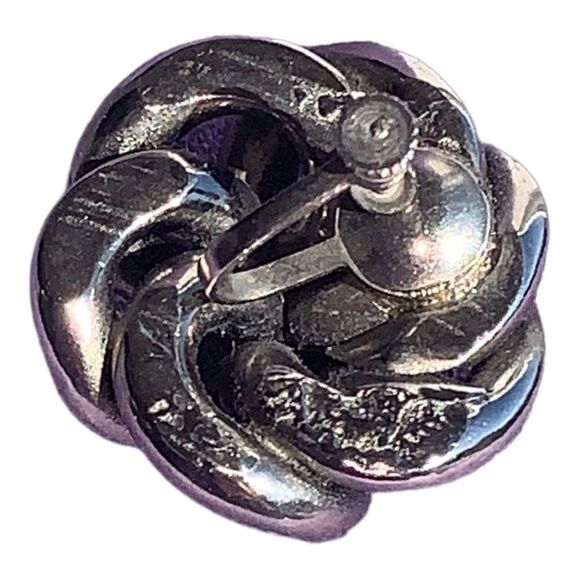 Abstract twisted silver tube earrings screw back mid century modern jetsons age - Picture 4 of 7